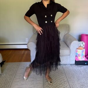 Chic Black Midi Dress with Ruffle Layers